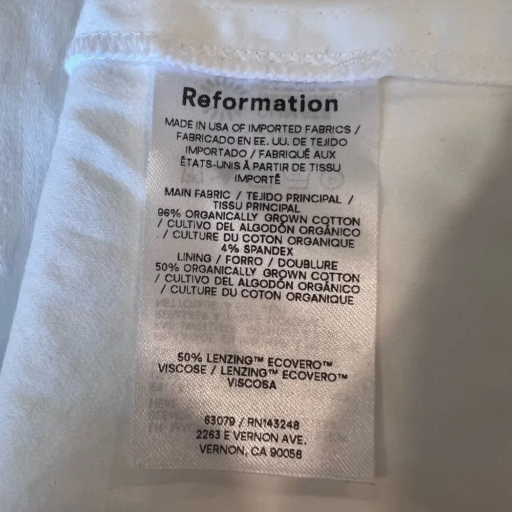 Reformation Lovisa Long Sleeve Stretch Organic Cotton Minidress - White - Size 6